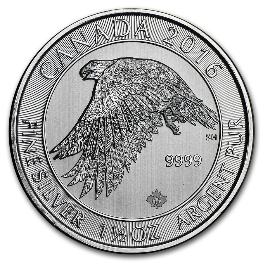 Silver Canadian Gyrfalcon 1-1/2 oz. Gem/BU 2016 coin