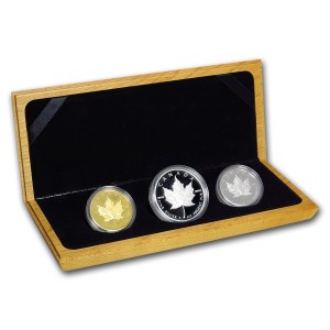 1989 Canada 3-Metals Maple Leaf Set Coins