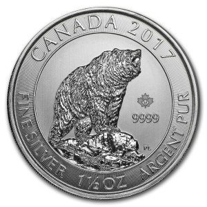 Silver Canadian Grizzly Bear 1.5 oz. Gem/BU 2017 coin